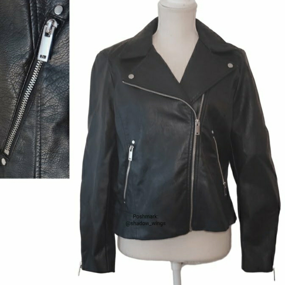 H&M Women's Faux Leather Biker Jacket - Size Medium Black Biker Jacket